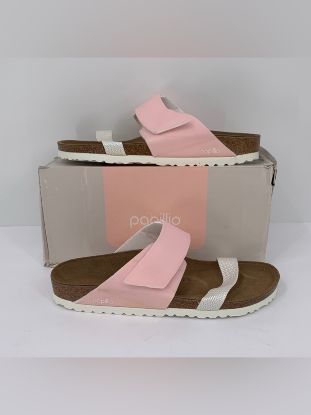 Birkenstock Papillio Clara slide sandal cork pink white double strap new 43 12